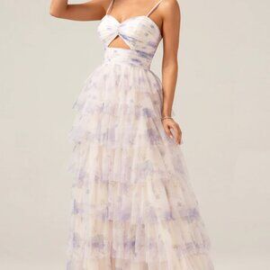 Zapakas Lavender Flower Princess Spaghetti Straps Tiered Prom Dress